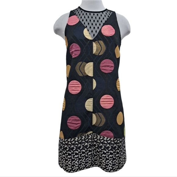 Anthropologie Maeve Tilde Polka Dot Palooza Retro Mod Metallic XS Black Motif NW - Picture 6 of 15